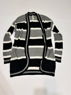 B&B Boutique Striped Open-Front Cardigan Sweater - Black, Gray & White